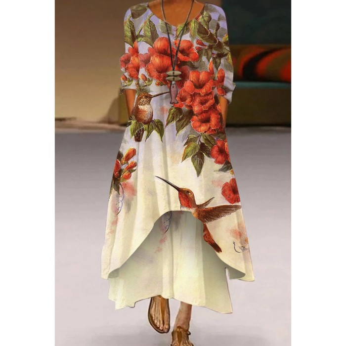 Elegant Casual O Neck Mid Waist Fashion 3D  Maxi Dress