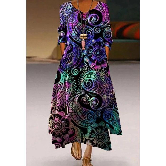 Autumn Fashion Street Print Beach Sexy  Maxi Dress
