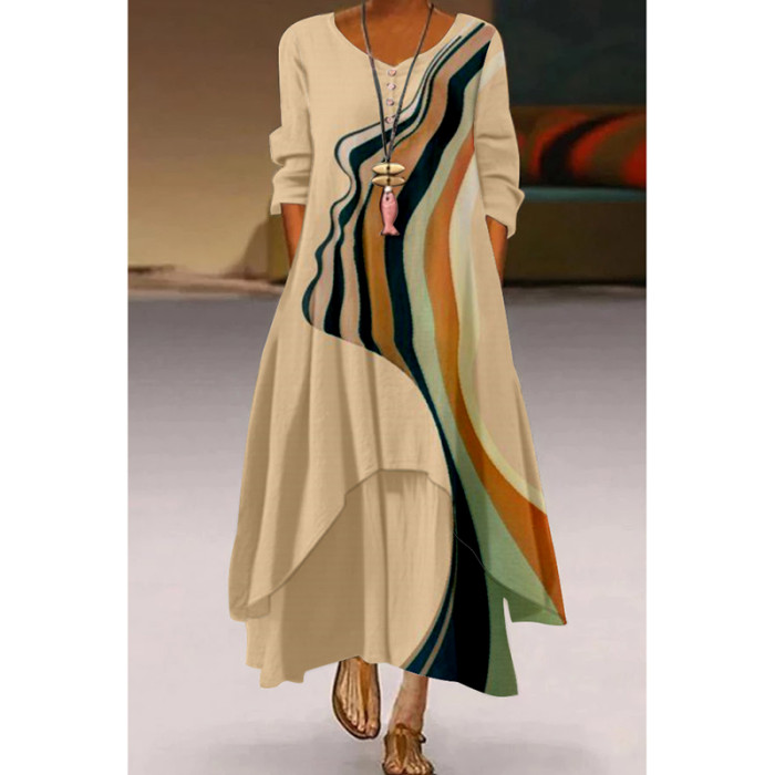 Vintage Elegance Long Sleeve Casual Ruffle Dress