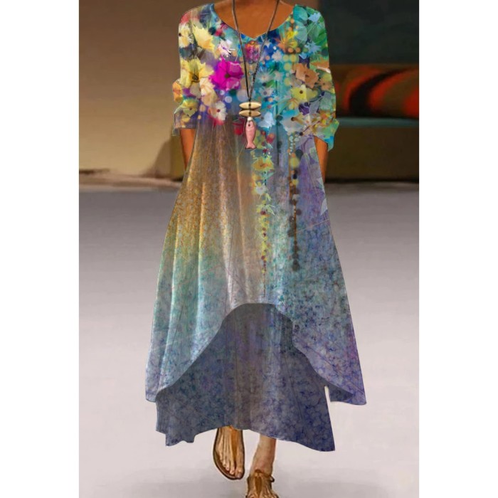 Autumn Fashion Street Print Beach Sexy  Maxi Dress