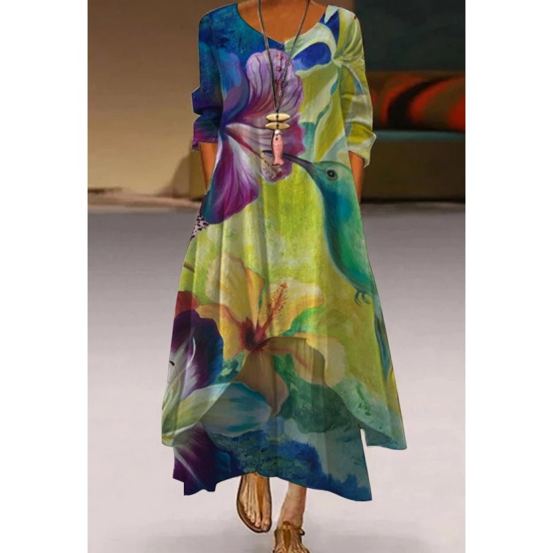 Ladies Natural Print Sexy Fashion High Waist  Casual Dress