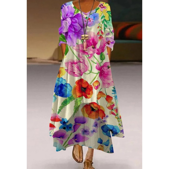 Floral Print Commuter Fashion Long Sleeve Party Casual Maxi Dress