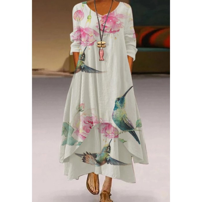 Fashion Print Painted Long Sleeve Loose Casual Dress