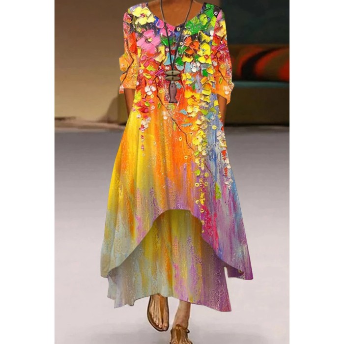 Elegant Casual O Neck Mid Waist Fashion 3D  Maxi Dress