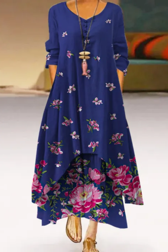 Fashion Elegant Vintage Long Sleeve Sexy Floral Print Dress