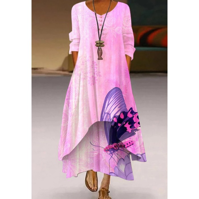 Elegant Casual O Neck Mid Waist Fashion 3D  Maxi Dress
