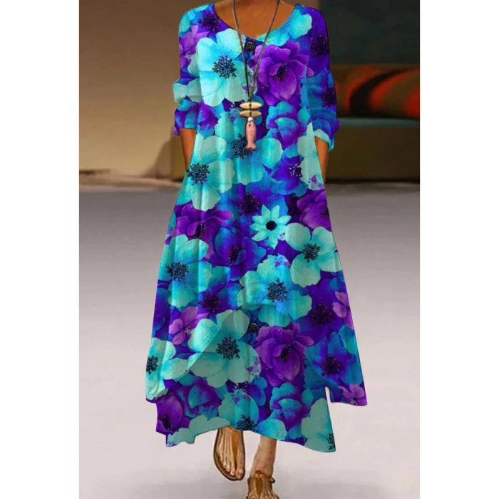 Floral Print Commuter Fashion Long Sleeve Party Casual Maxi Dress