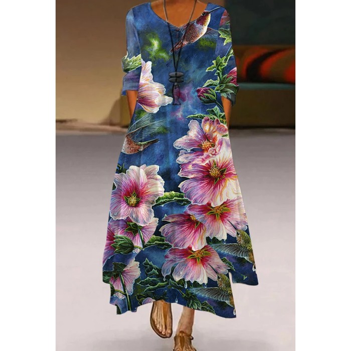 Retro Ladies Casual Print Fashion Party Sexy Maxi Dress