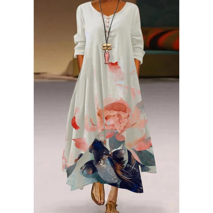 Fashion Print Painted Long Sleeve Loose Casual Dress