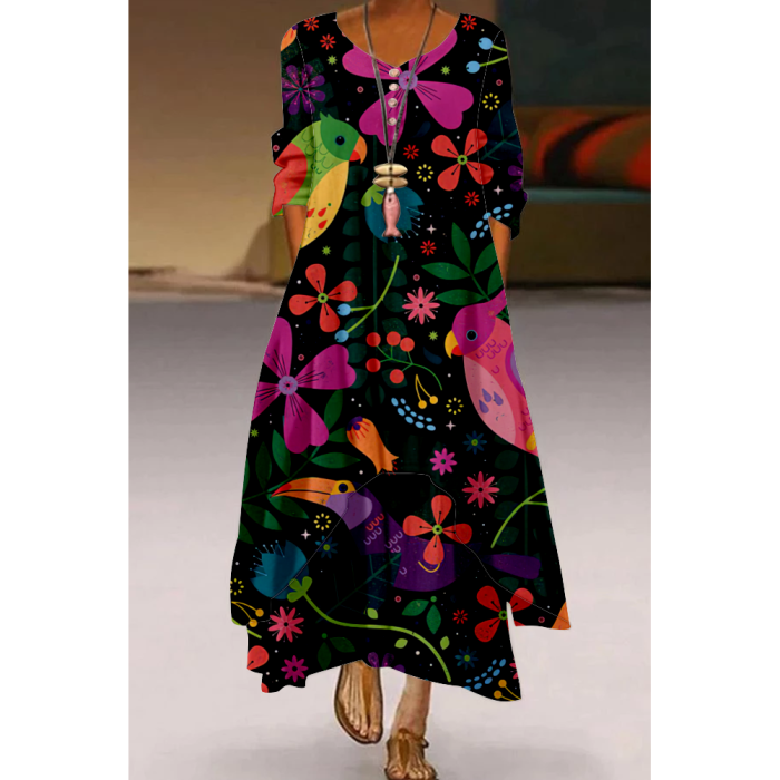 Fashion Print Painted Long Sleeve Loose Casual Dress