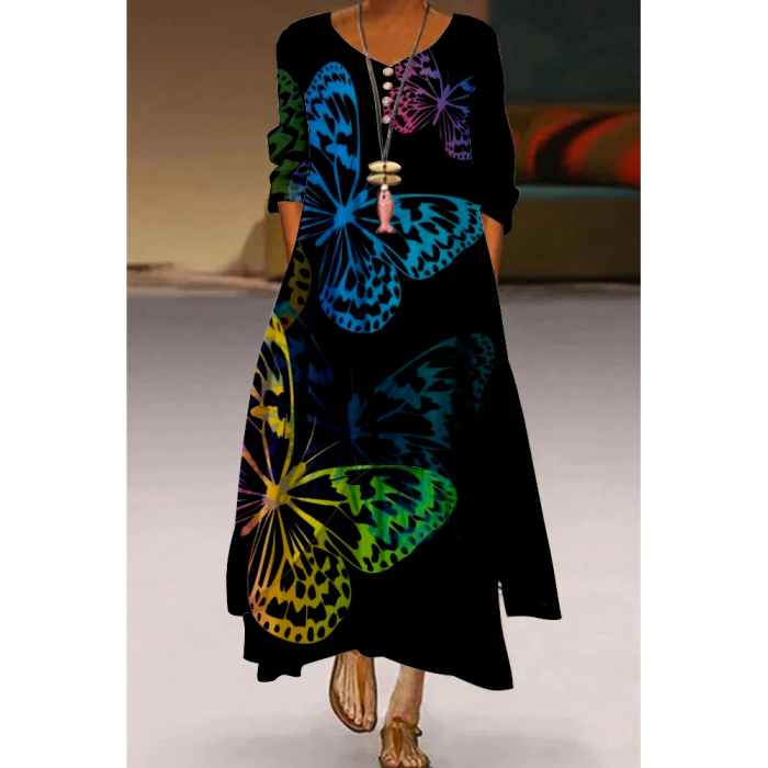 Fashion Floral Sexy 3D Printed Slim Casual Elegant  Maxi Dress