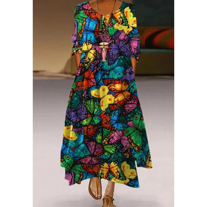 Floral Print Commuter Fashion Long Sleeve Party Casual Maxi Dress