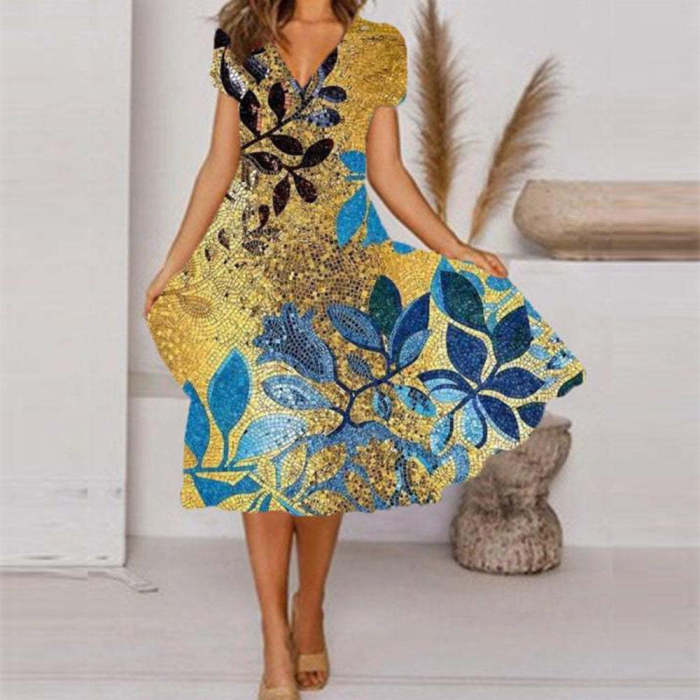 Elegant V Neck Beach Casual Loose Dress
