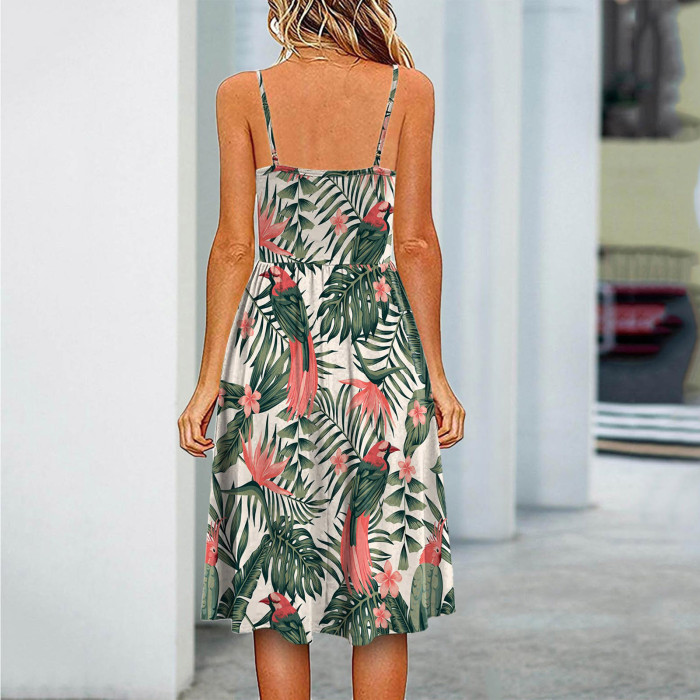 Fashion Floral Printed Casual Sleeveless Dress