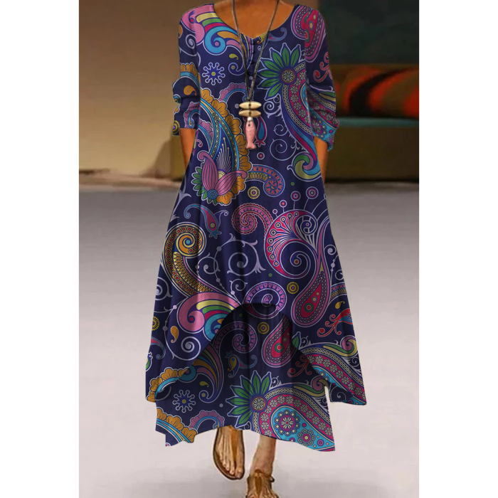 Fashion Elegant Vintage Long Sleeve Sexy Floral Print Dress