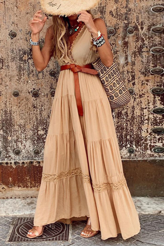 V Neck Vintage Sleeveless Boho Party Casual Dress