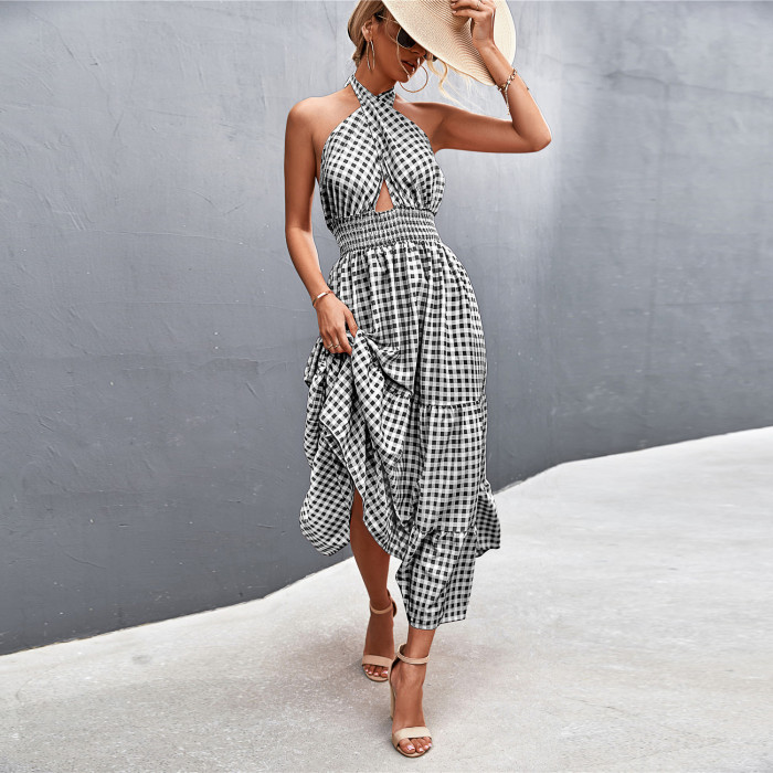Print Floral Sleeveless Fashion High Waist Dress