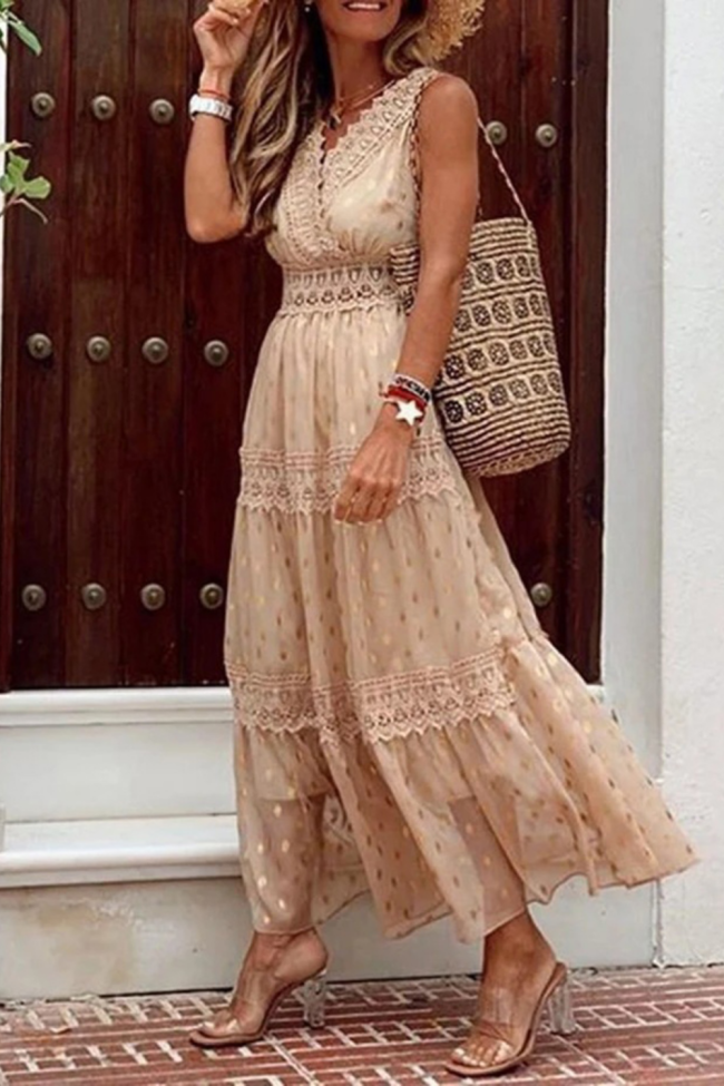 Boho Lace Casual Sleeveless V Neck Elegant Party Dress