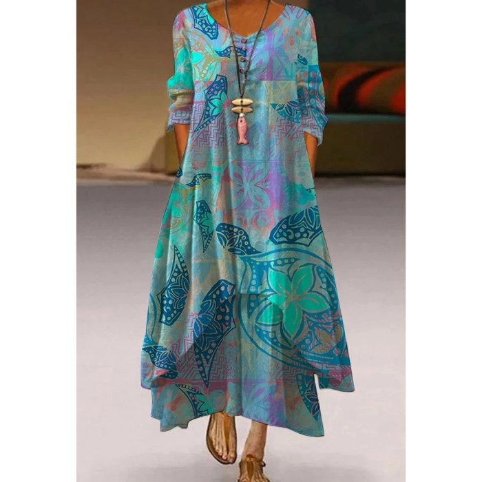 Autumn Fashion Street Print Beach Sexy  Maxi Dress