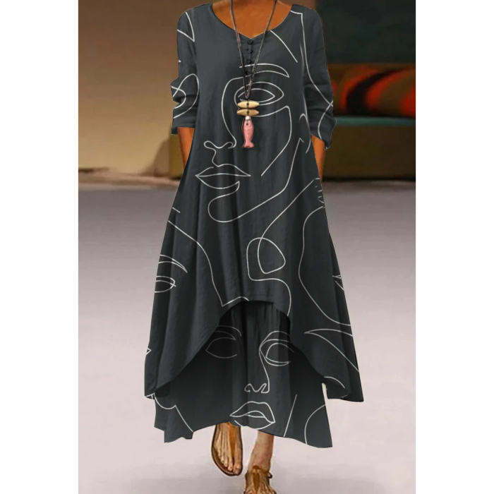 Fashion Elegant Vintage Long Sleeve Sexy Floral Print Dress
