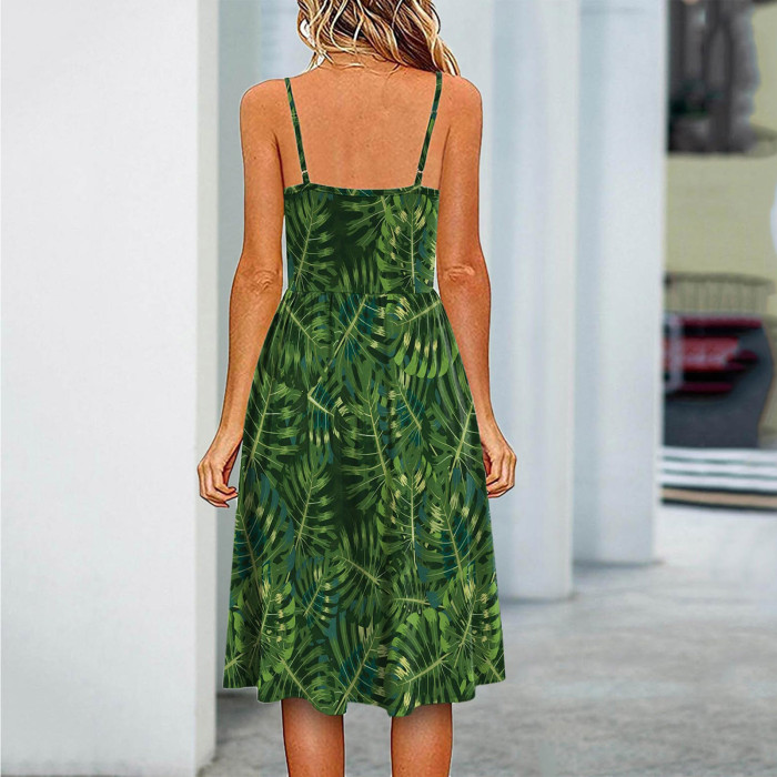 Fashion Floral Printed Casual Sleeveless Dress