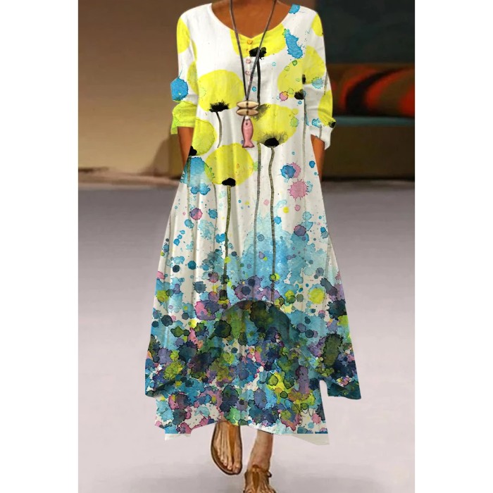 Ladies Natural Print Sexy Fashion High Waist  Casual Dress