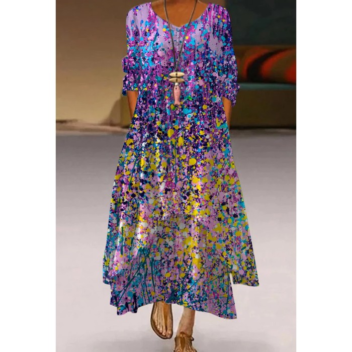 Autumn Fashion Street Print Beach Sexy  Maxi Dress