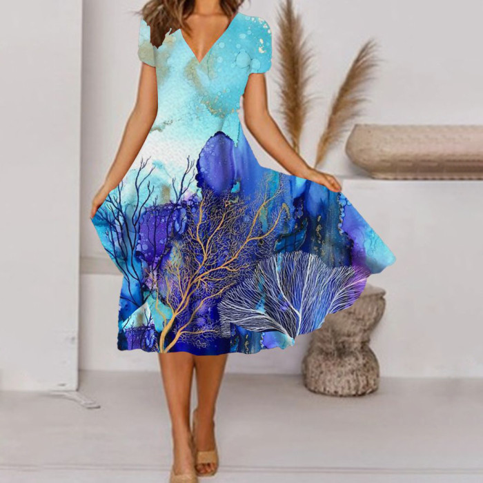 Elegant V Neck Beach Casual Loose Dress