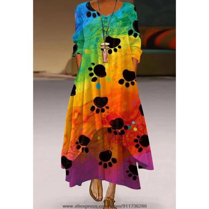Autumn Fashion Street Print Beach Sexy  Maxi Dress