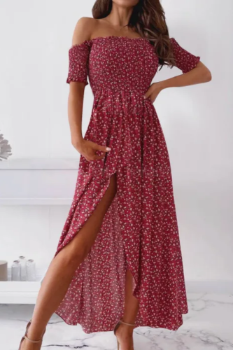 Off The Shoulder Floral Casual Elegant High Waist Slit Dress