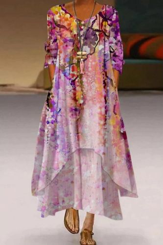 Women's Long Sleeve Fashion Loose Casual  Maxi Dress