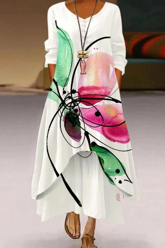 Oversized Bohemian Beach Print Loose Maxi Dress