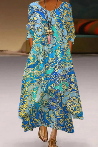 Retro Flower 3D Printing Casual Temperament Simple Dress