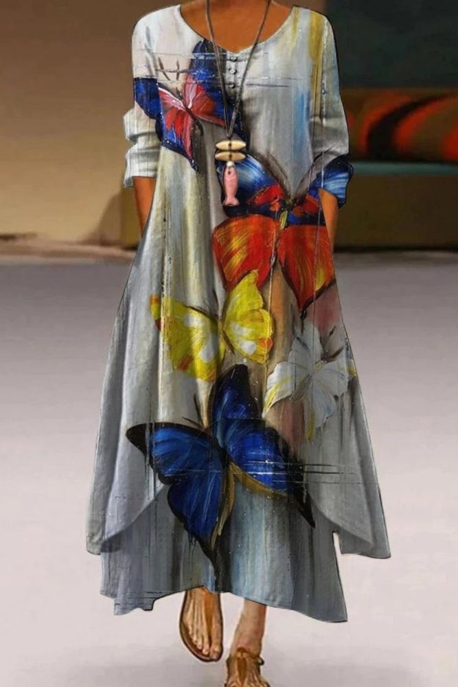 Fashion Print Painted Long Sleeve Loose Casual Dress