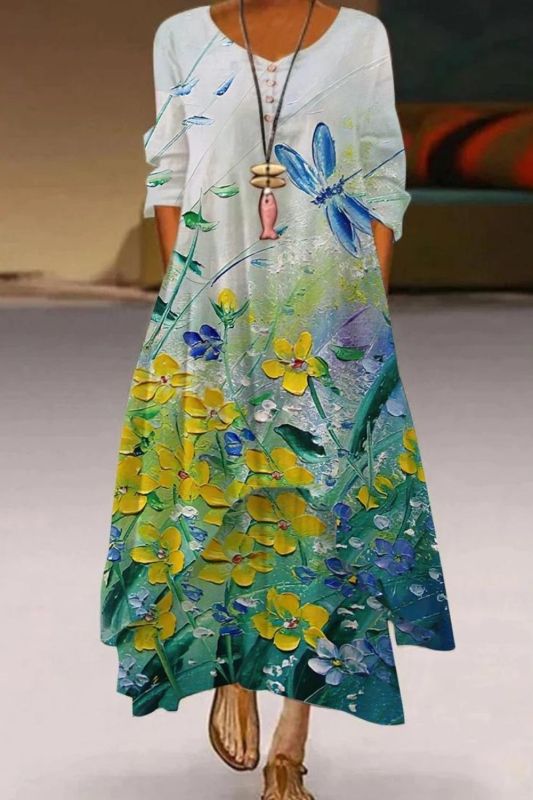 Ladies Natural Print Sexy Fashion High Waist  Casual Dress