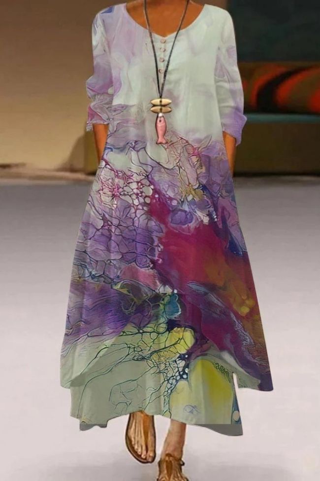 Harajuku Butterfly Print Fashion Retro Ladies Casual Sexy Maxi Dress