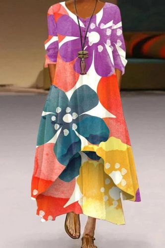 Elegant Casual O Neck Mid Waist Fashion 3D  Maxi Dress
