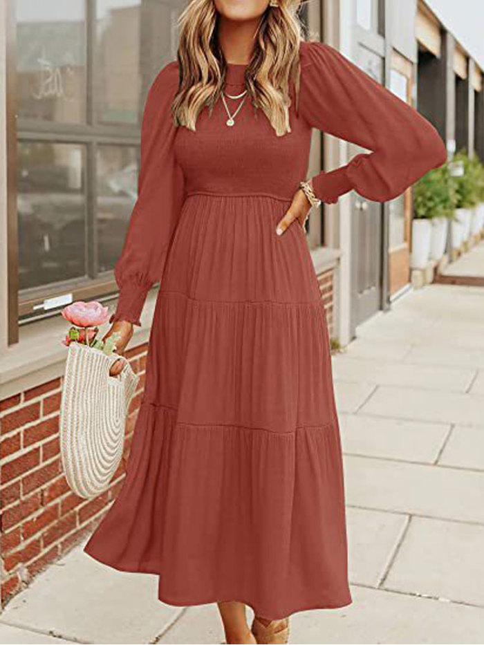 Fashion Pleated Ladies Party Flying Sleeves Casual A-Line Maxi Dress