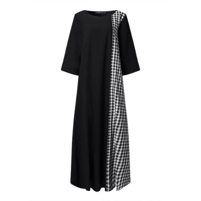 Fashion Plaid Stitching Print Loose Casual Dress