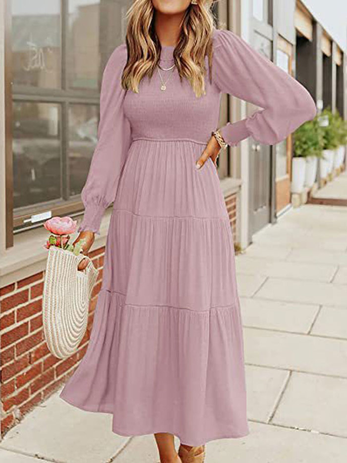 Fashion Pleated Ladies Party Flying Sleeves Casual A-Line Maxi Dress