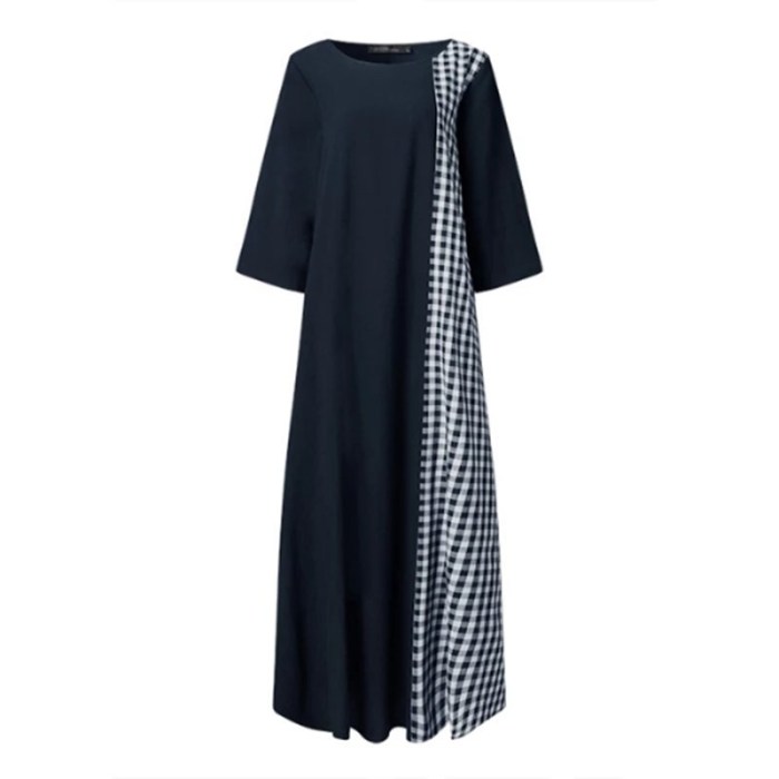 Fashion Plaid Stitching Print Loose Casual Dress