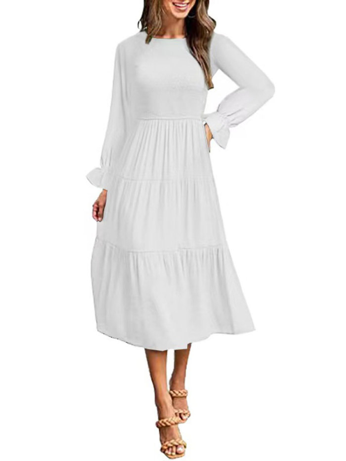 Fashion Pleated Ladies Party Flying Sleeves Casual A-Line Maxi Dress