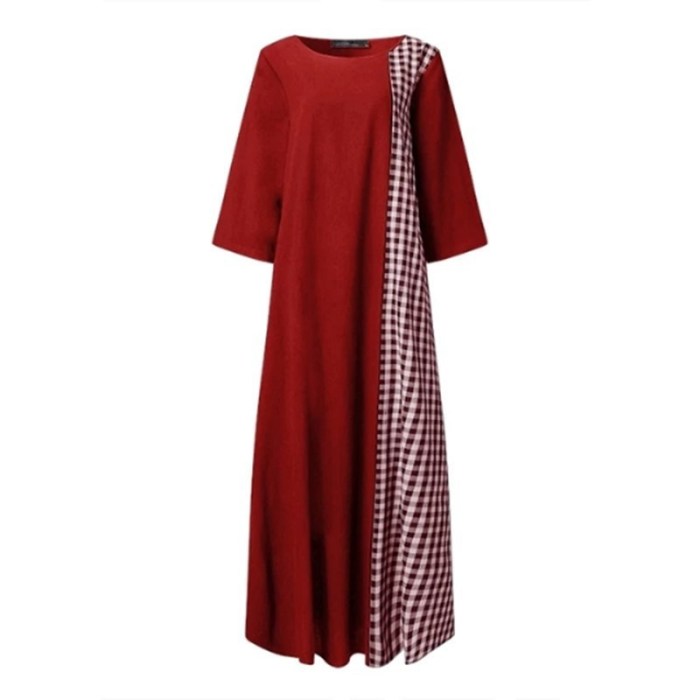 Fashion Plaid Stitching Print Loose Casual Dress