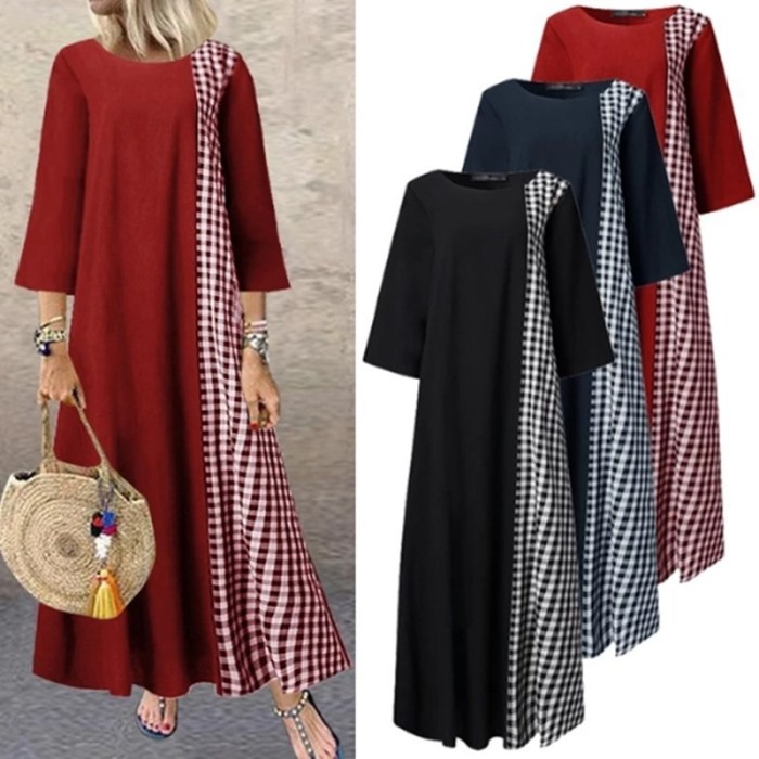 Fashion Plaid Stitching Print Loose Casual Dress