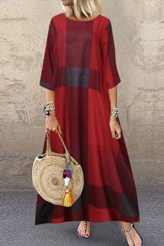 Casual Plaid Print Fashion Loose Casual Chic Elegant Maxi Dress