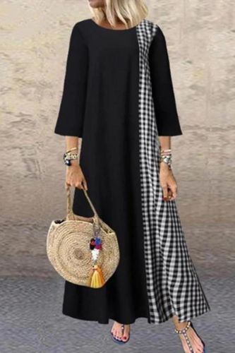 Fashion Plaid Stitching Print Loose Casual Dress