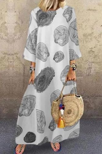 Fashion Vintage Print Loose Casual O Neck Chic Elegant Maxi Dress