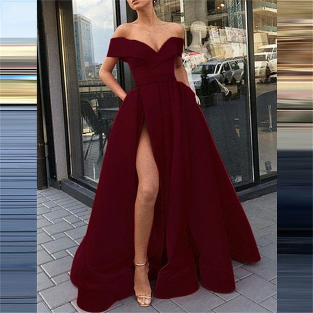 Sexy V Neck Party Solid Color Elegant Sleeveless Fashion Off Shoulder Wedding Guest Dress