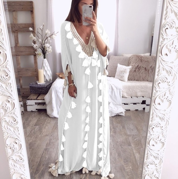 Women's Loose Tassel Ruffle Elegant Casual  Maxi Dress