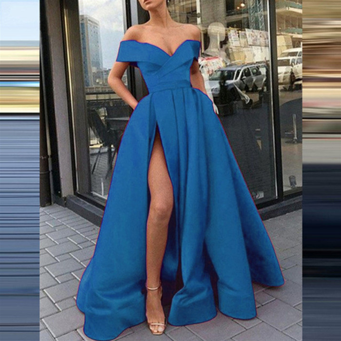 Sexy V Neck Party Solid Color Elegant Sleeveless Fashion Off Shoulder Wedding Guest Dress